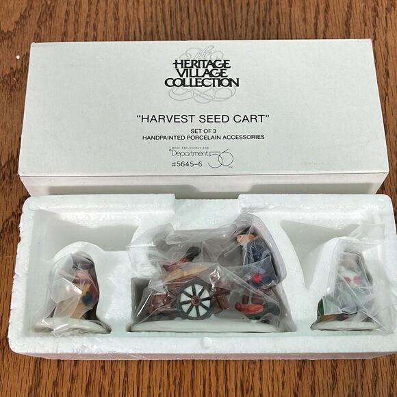 Dept 56 Heritage Village New England Collection 3 pc Harvest Seed Cart MINT - Picture 5 of 5
